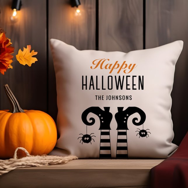 Personalised Happy Halloween Witch Feet White Cushion (Creator Uploaded)