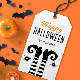 Personalised Happy Halloween Witch Feet White Gift Tags