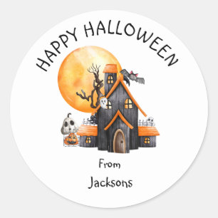 Personalised Happy Halloween with Cute Ghost Classic Round Sticker