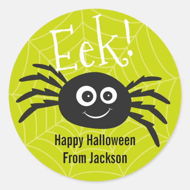 Personalised Happy Hallowen Spider Round Sticker (Front)