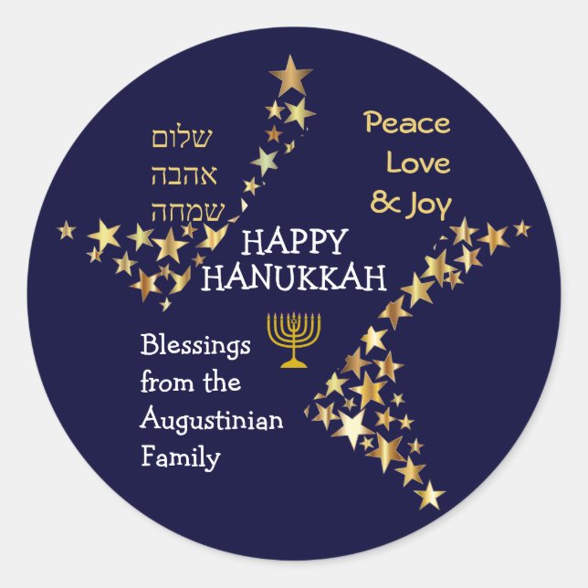 Personalised HAPPY HANUKKAH Classic Round Sticker (Front)