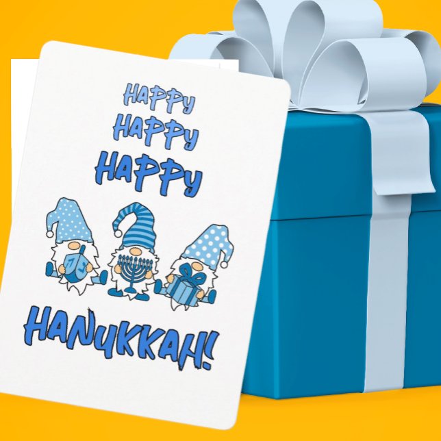 Personalised Happy Hanukkah Holiday Gnome  Card (Cute flat card that you can personalize on the back.)