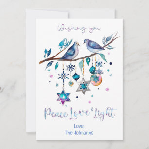 Personalised Happy Hanukkah, Peace Love & Light Holiday Card