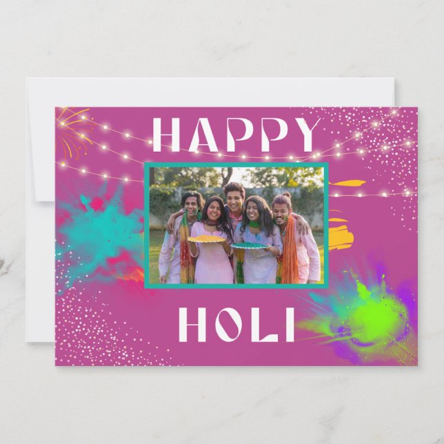 Personalised Happy Holi colourful festival message Card (Front)