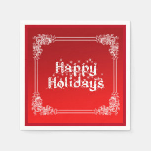 Personalised Happy Holiday Swirl Border Red Napkin