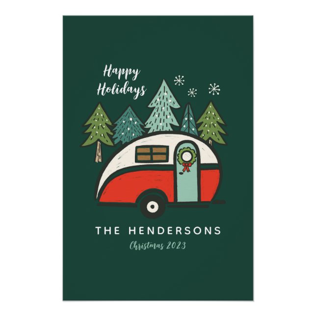 Personalised Happy Holidays Camper Poster (Front)