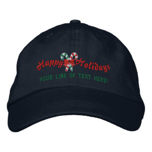 Personalised Happy Holidays Candy Canes Embroidered Hat