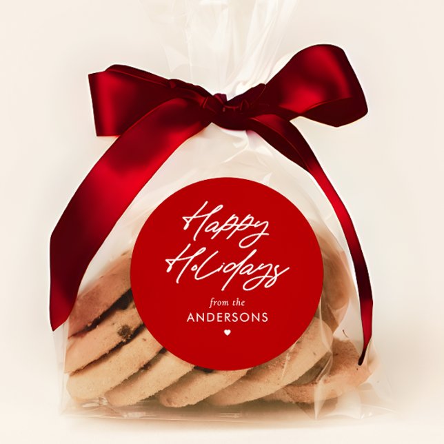 Personalised Happy Holidays Handwritten Script Classic Round Sticker (Creator Uploaded)