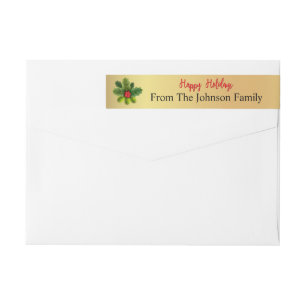 Personalised Happy Holidays Holly Return Address Wrap Around Label