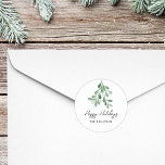 Personalised Happy Holidays Mistletoe Classic Round Sticker<br><div class="desc">These festive stickers are decorated with watercolor mistletoe and say Happy Holidays in stylish script typography.
Easily customisable.
Original Watercolour © Michele Davies.</div>