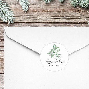 Personalised Happy Holidays Mistletoe Classic Round Sticker