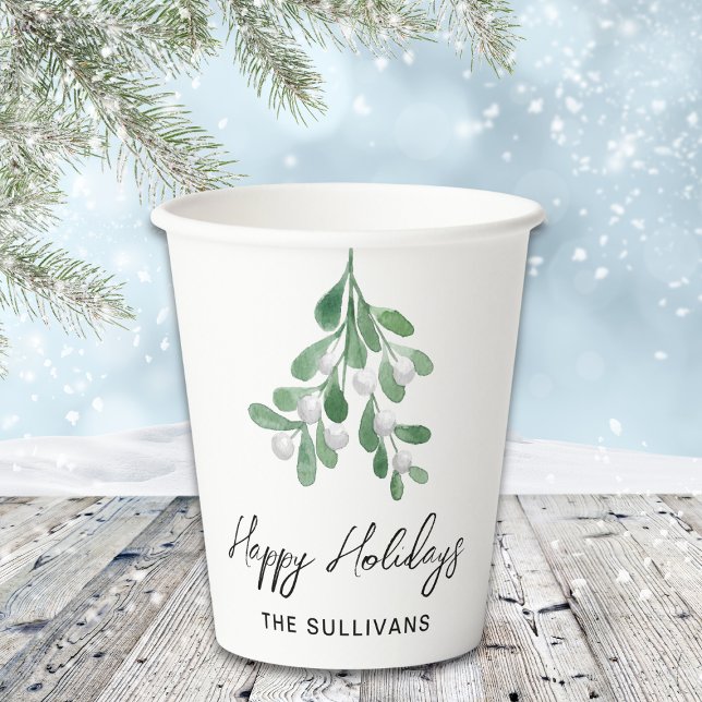 Personalised Happy Holidays Mistletoe Paper Cups (Creator Uploaded)