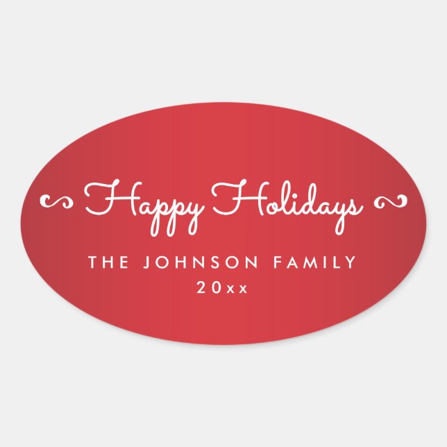 Personalised Happy Holidays Oval Red Stickers (Front)