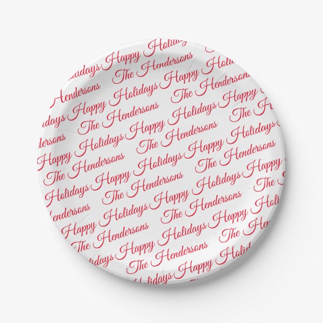 Personalised Happy Holidays Paper Plate (Front)
