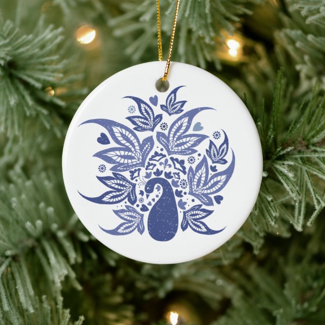 Personalised Happy Holidays Peacock Ceramic Tree Decoration (Tree)
