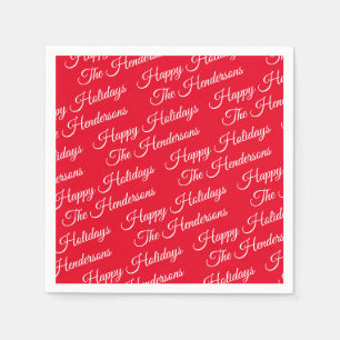 Personalised Happy Holidays red Napkin