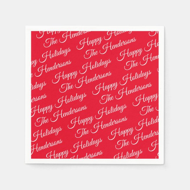 Personalised Happy Holidays red Napkin (Front)