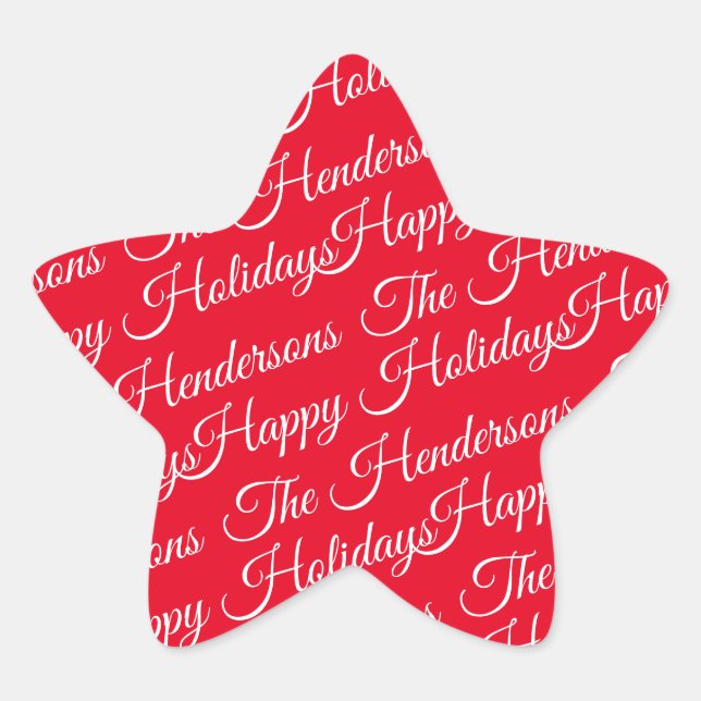 Personalised Happy Holidays red Star Sticker (Front)