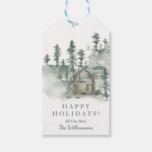 Personalised Happy Holidays Rustic Woodland Cabin Gift Tags