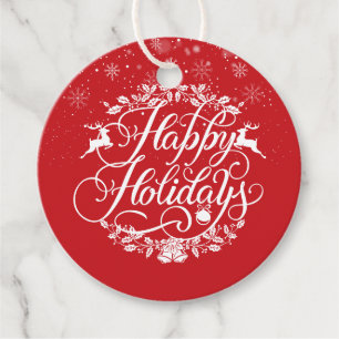 Personalised Happy Holidays Snowflakes Red Favour Tags