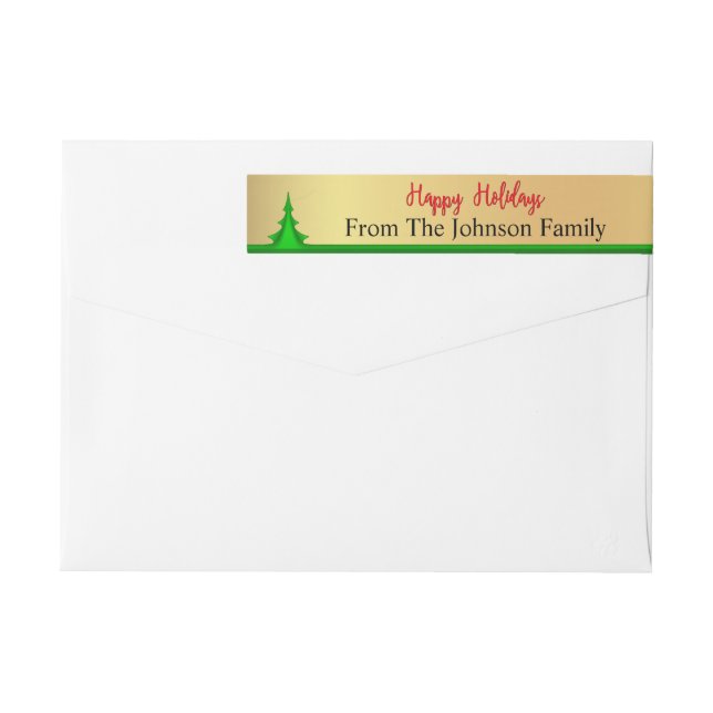 Personalised Happy Holidays Tree Return Address Wrap Around Label (Back)