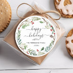 Personalised Happy Holidays watercolor wreath  Classic Round Sticker<br><div class="desc">"Happy Holidays" watercolor wreath design stickers. Personalised "Happy Holidays" Stickers: Your Festive Touch for Christmas! 'Tis the season to spread love and joy, and our "Happy Holidays" stickers are here to help you do it in a uniquely personal way. Fully Customisable: Add names, dates, or your own special words to...</div>