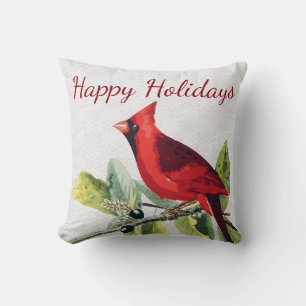 Personalised - Happy Holidays Winter Cardinal Cushion
