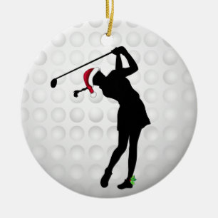 Personalised Happy Hollydays Woman Golfer Ceramic Tree Decoration