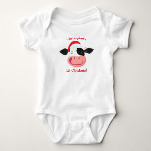 Personalised Happy Holstein Cow 1st Christmas Baby Bodysuit