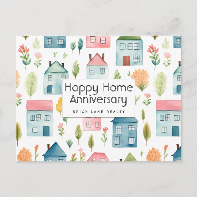 Personalised Happy Home Anniversary Real Estate Postcard (Front)