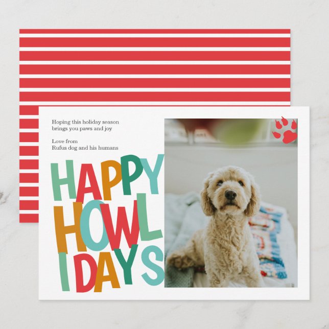 Personalised Happy Howlidays Dog Christmas Holiday Card (Front/Back)