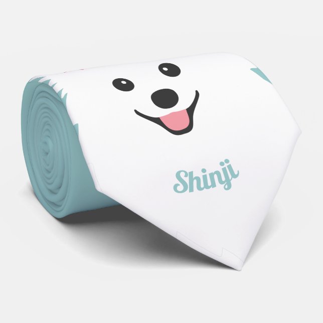 Personalised Happy Japanese Spitz Dog Dress Tie (Rolled)