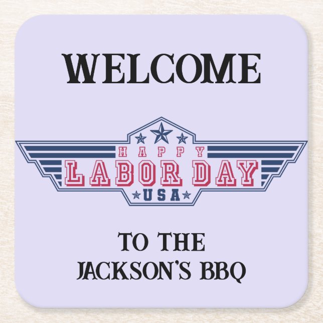 Personalised Happy Labour Day Square Paper Coaster (Front)