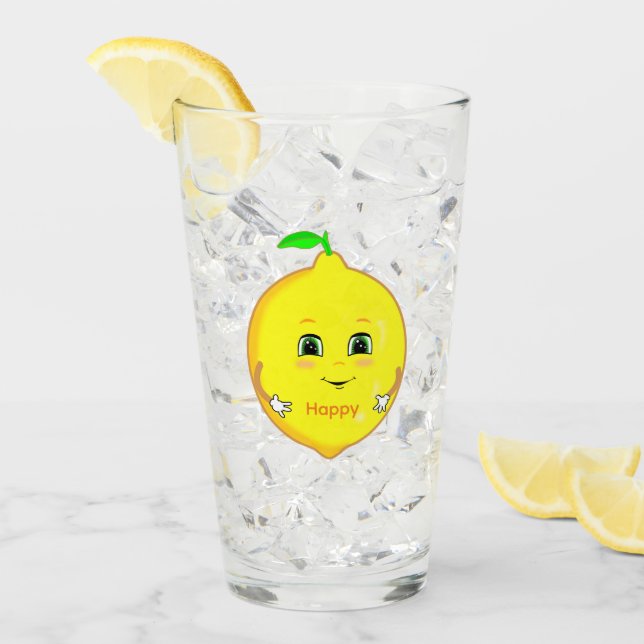 Personalised Happy Lemon & Star Glass (Front Ice)