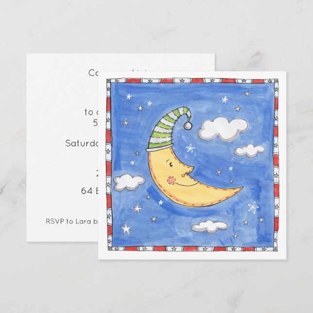 Personalised Happy Moon Birthday Invitation (Front/Back)