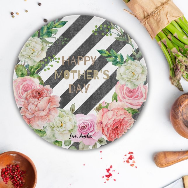 Personalised Happy Mother’s Day Pink Floral Custom Cutting Board (Creator Uploaded)