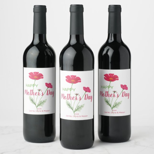 Personalised Happy Mother’s Day Pink Floral Wine Label (Bottles)