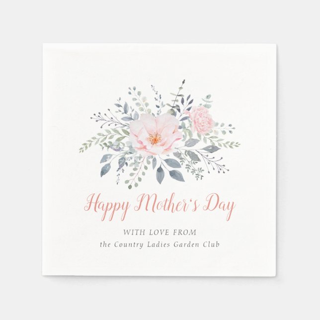 Personalised Happy Mother's Day Blush Floral Napkin (Front)