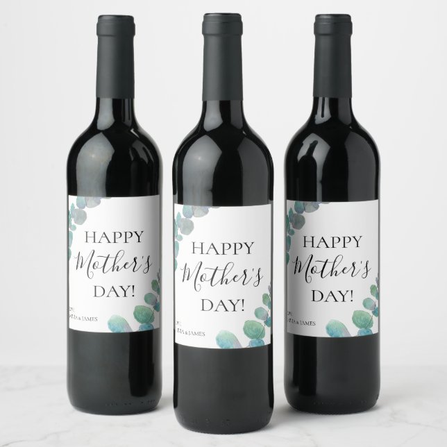 Personalised Happy Mother's Day Eucalyptus Wine Label (Bottles)