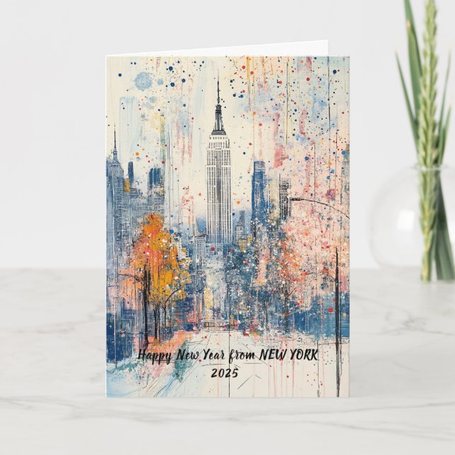 Personalised Happy New Year 2025 NYC Illustration Holiday Card (Front)