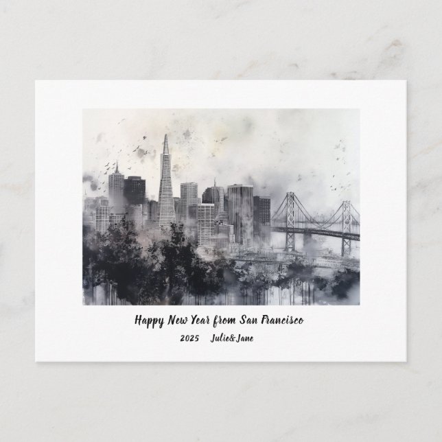 Personalised Happy New Year 2025 San Francisco Holiday Postcard (Front)