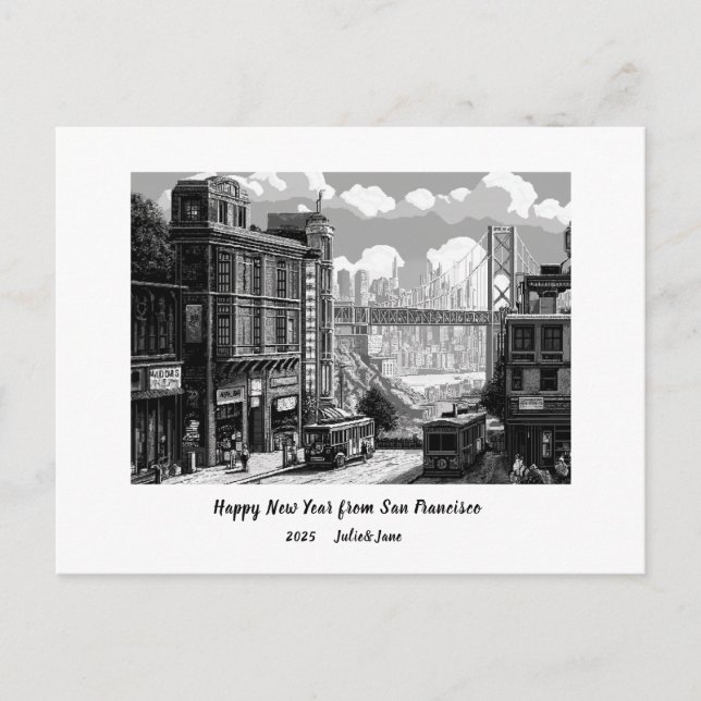 Personalised Happy New Year 2025 San Francisco Holiday Postcard (Front)