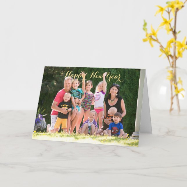Personalised Happy New Year Family Photo Greeting Card (Yellow Flower)