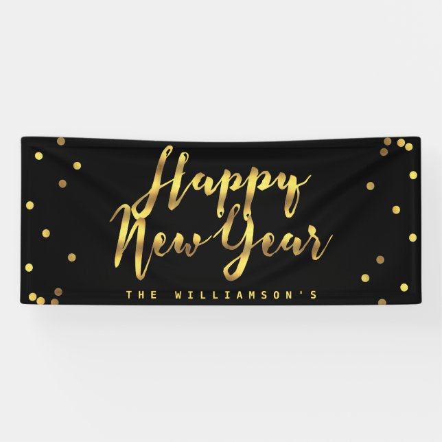 Personalised Happy New Year Faux Gold Confetti Banner (Horizontal)