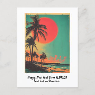 Personalised Happy New Year Florida Miami Vintage  Holiday Postcard