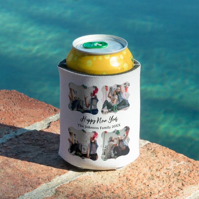 Personalised Happy New Year Script 4 collage photo Can Cooler (In Situ Pool)