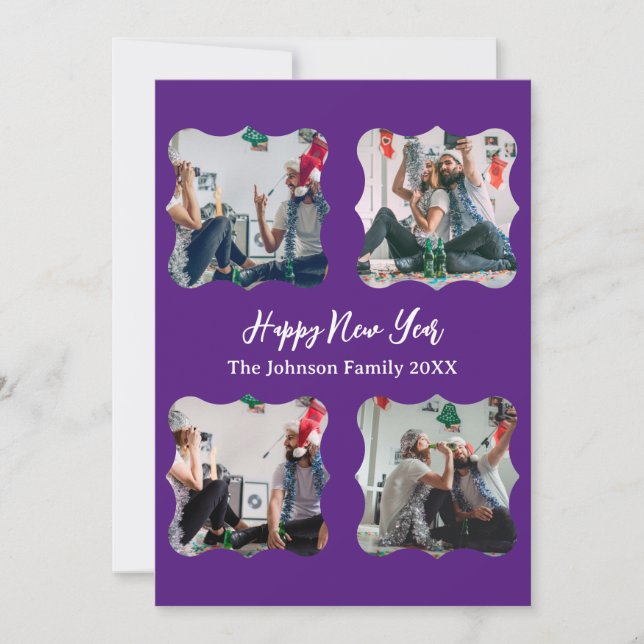 Personalised Happy New Year Script 4 collage photo Holiday Card (Front)