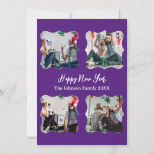 Personalised Happy New Year Script 4 collage photo Holiday Card