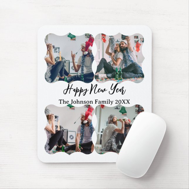 Personalised Happy New Year Script 4 collage photo Mouse Mat (With Mouse)