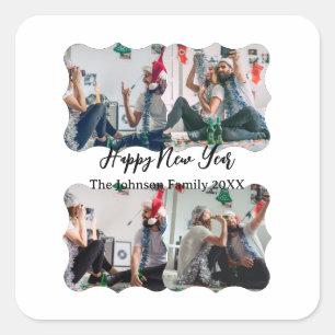 Personalised Happy New Year Script 4 collage photo Square Sticker